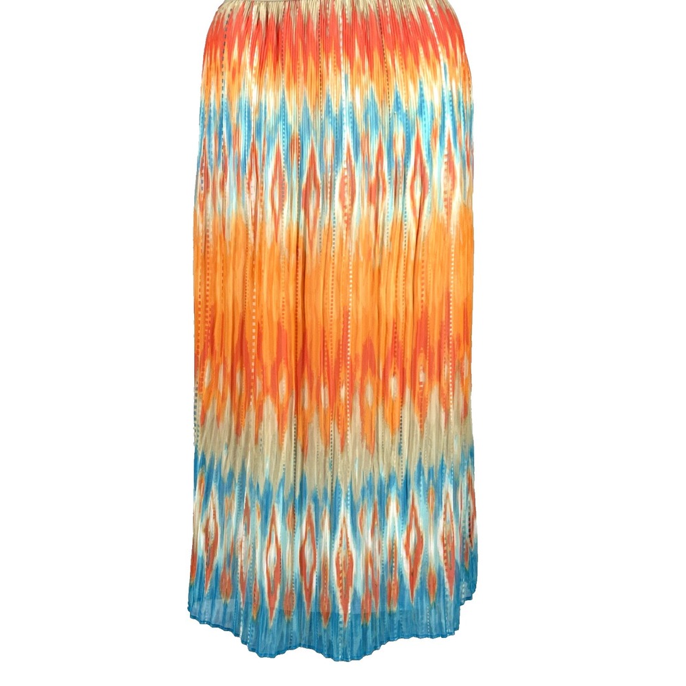 Ruby Rd Skirt 20W Bright Orange Teal Accordion Crinkle Layer Stretch Long Length